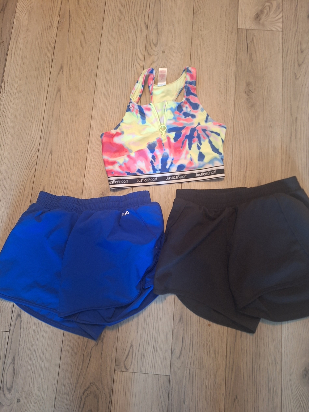 Target Girls Tie-Dye Sports Bra with Blue and Black Shorts